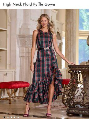 NWT Boston Proper High Neck Plaid Ruffle Dress Size 6